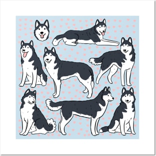 Husky siberian dog cute pattern Posters and Art